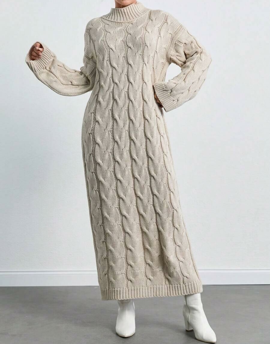 beżowa maxi sukienka dzianina oversize