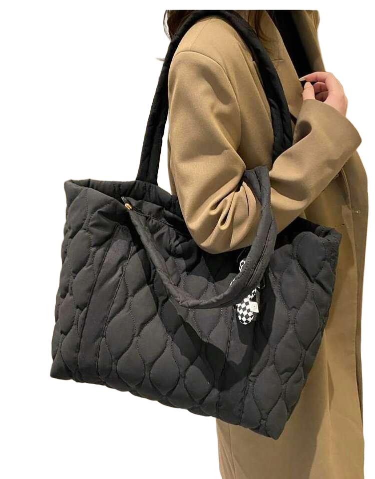 CZARNA PIKOWANA TOREBA SHOPPER
