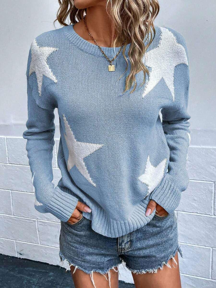 SWETER OKRĄGŁY DEKOLT WZÓR