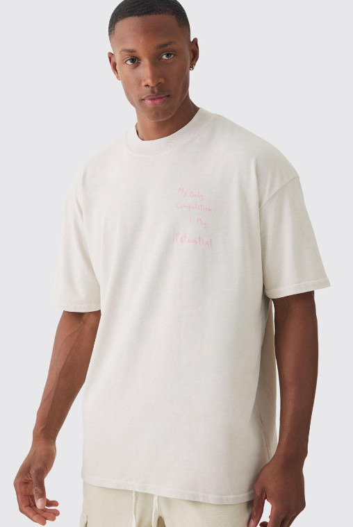 BEŻOWY T-SHIRT NADRUK