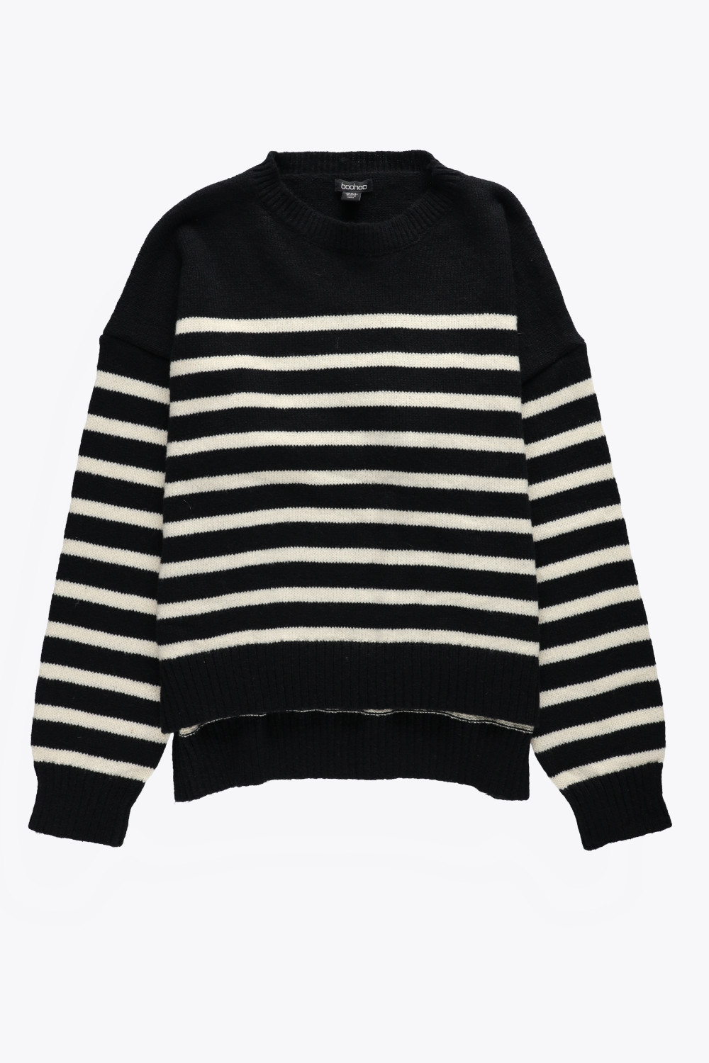 asymetryczny luźny sweter w paski kontrast