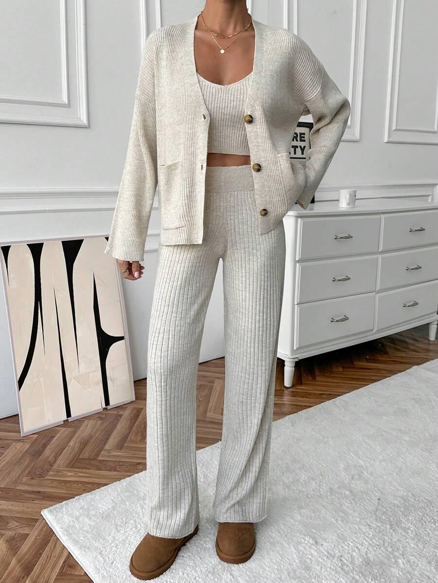 DZIANINOWY KOMPLET TOP SWETER SPODNIE