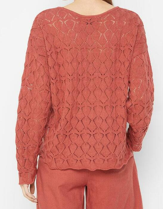 SWETER AŻUROWY Z DOMIESZKĄ LNU