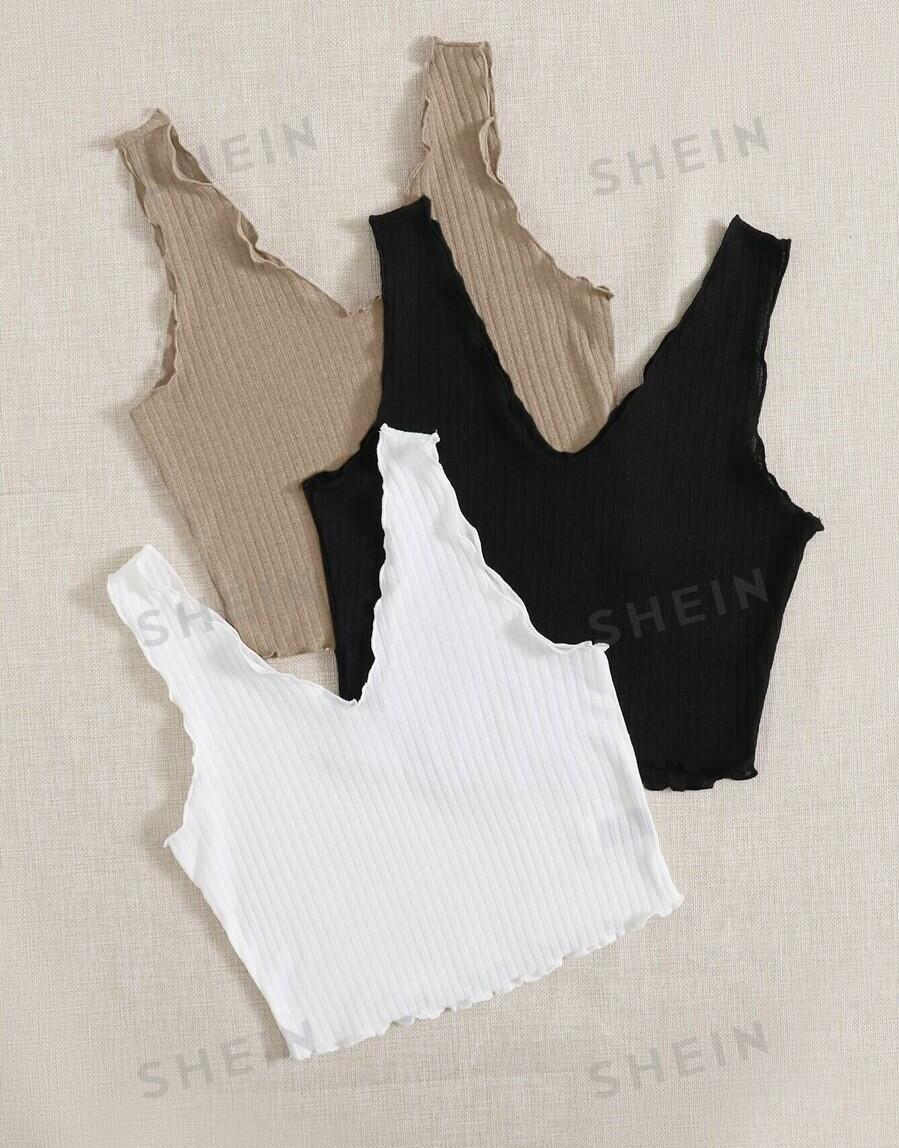 PRĄŻKOWANY TOP BEZ RĘKAWÓW V-NECK 3-PACK