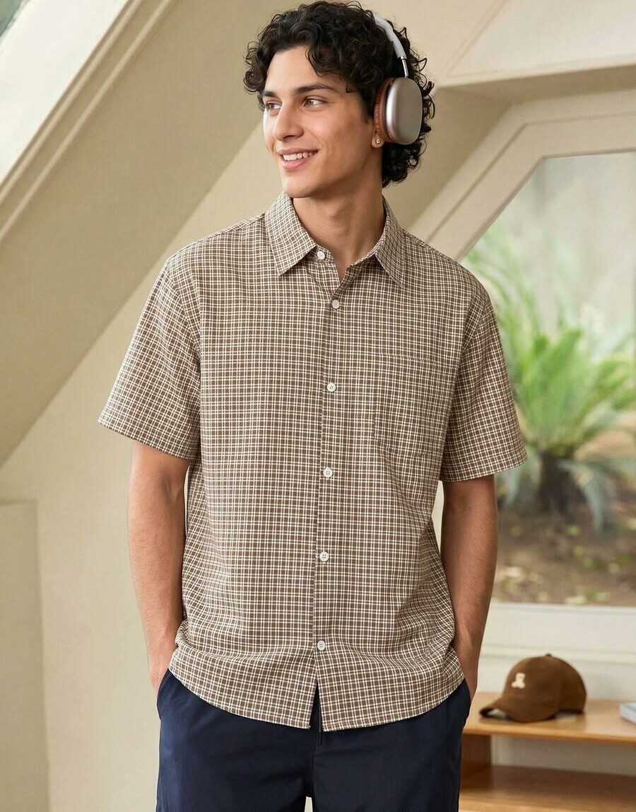 koszula krótki rękaw relaxed fit kratka casual