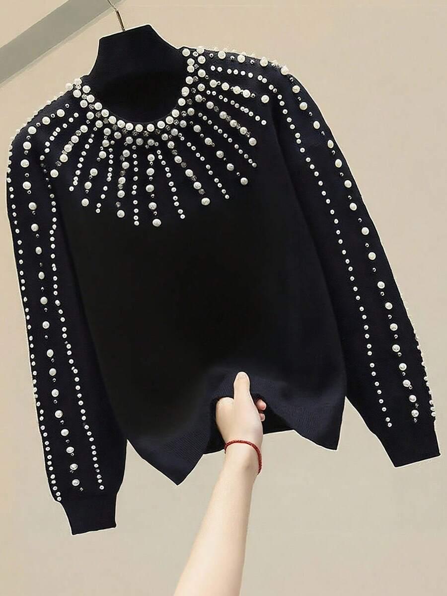 czarny sweter zdobienie 