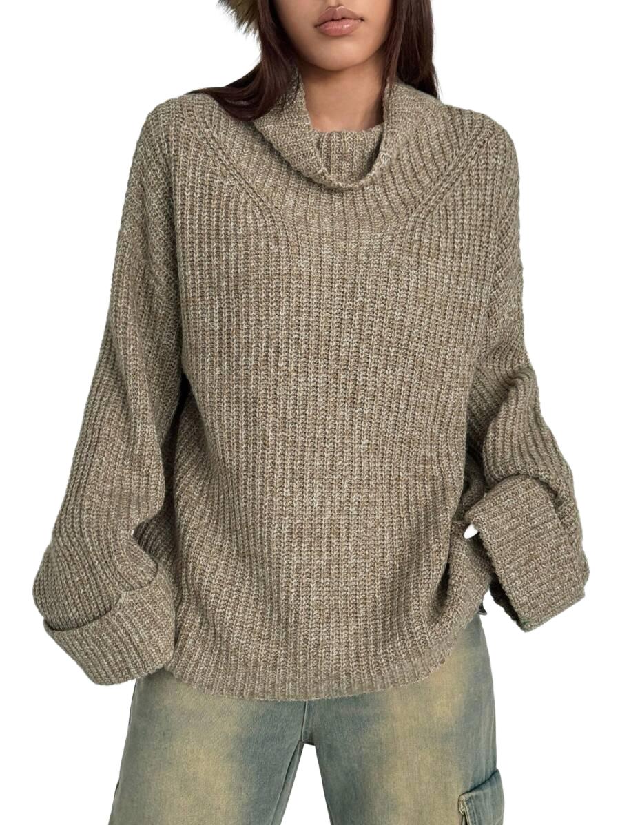 ELEGANT SWETER DAMSKI - LUŹNY DŁUGI RĘKAW LEJĄCY DEKOLT 