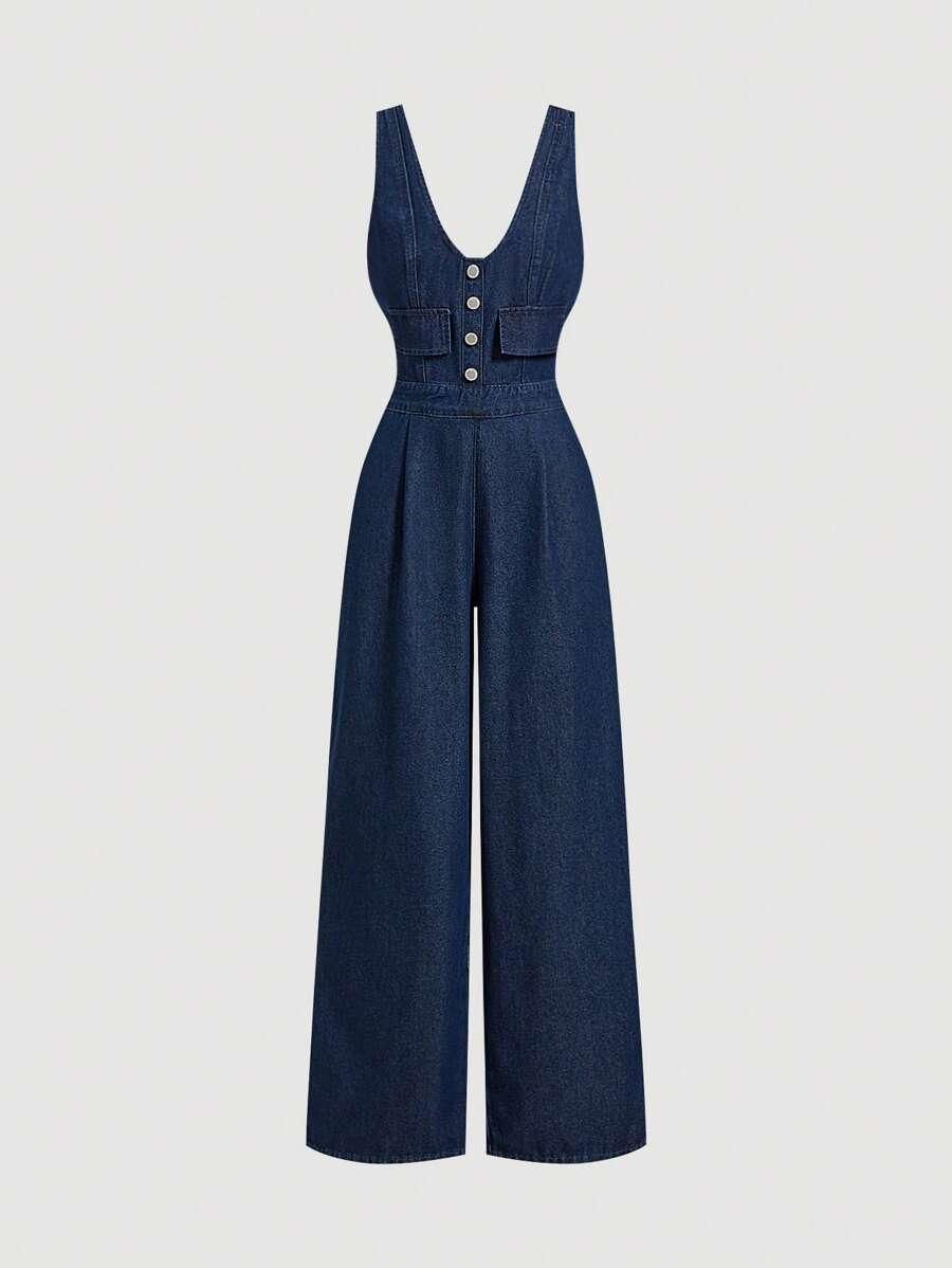 KOMBINEZON JEANS V-NECK