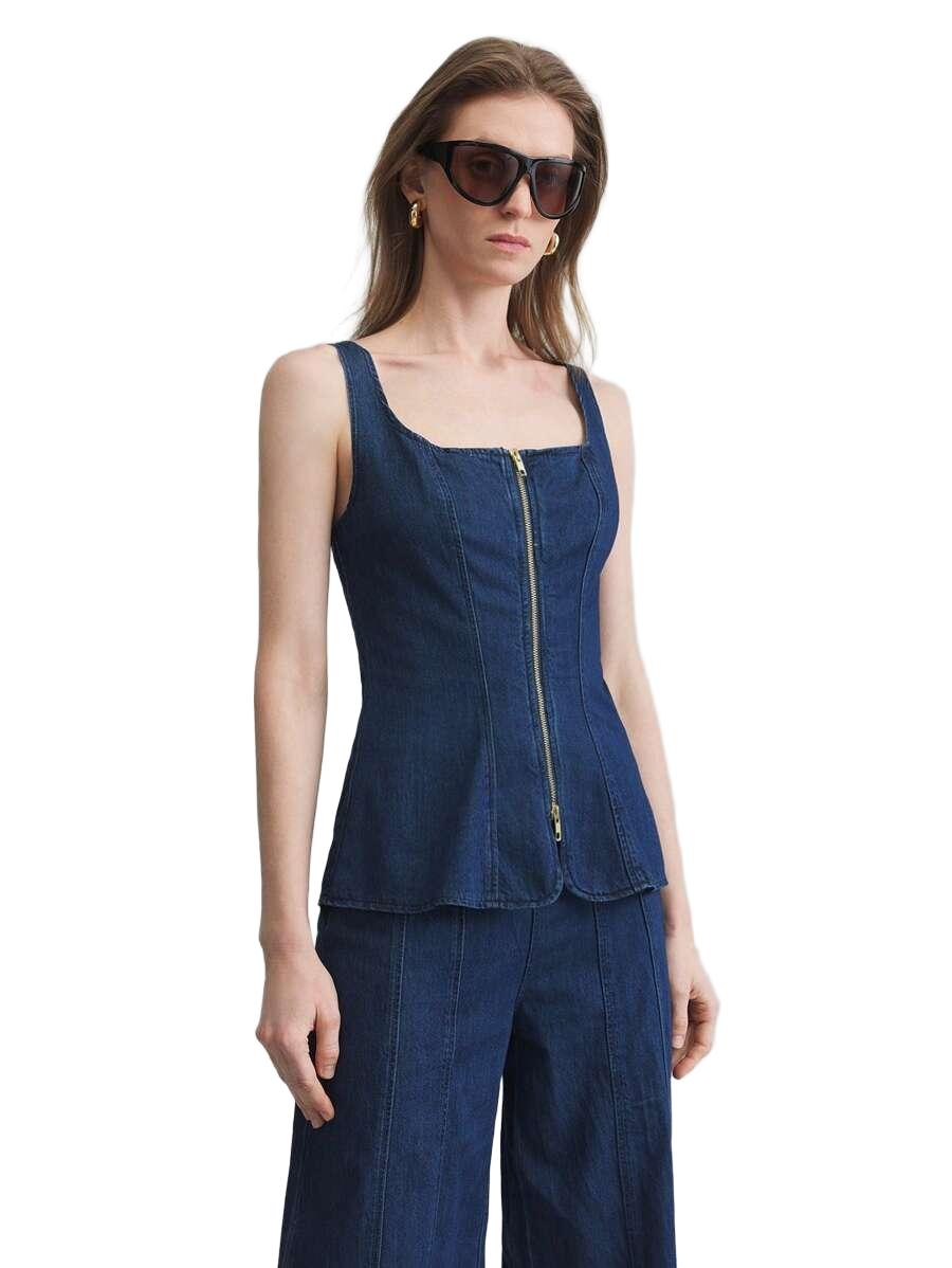 TOP DAMSKI JEANSOWY BEZ RĘKAWÓW MINIMALISTYCZNY 