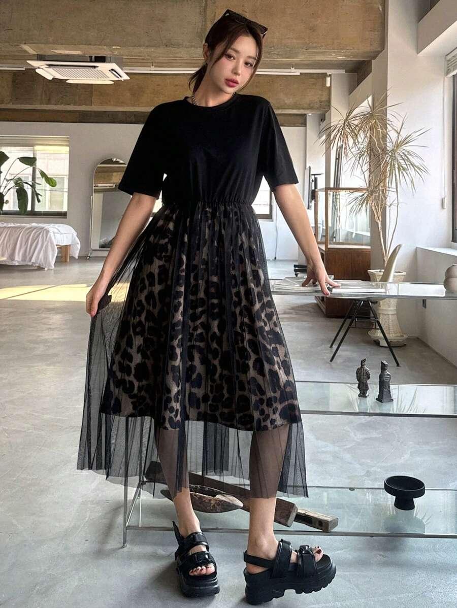 CZARNA SUKIENKA ANIMAL PRINT