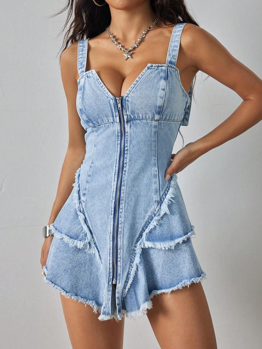 niebieska mini sukienka jeans