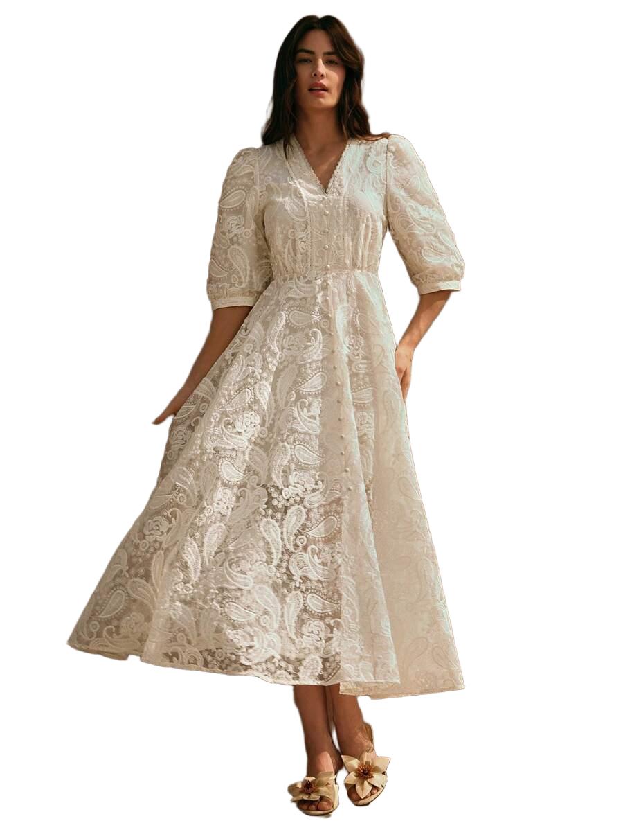 ELEGANCKA SUKIENKA MIDI KORONKOWA 
