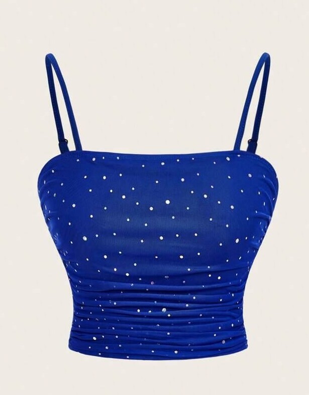 niebieski crop top ramiączka siateczka dżety połysk