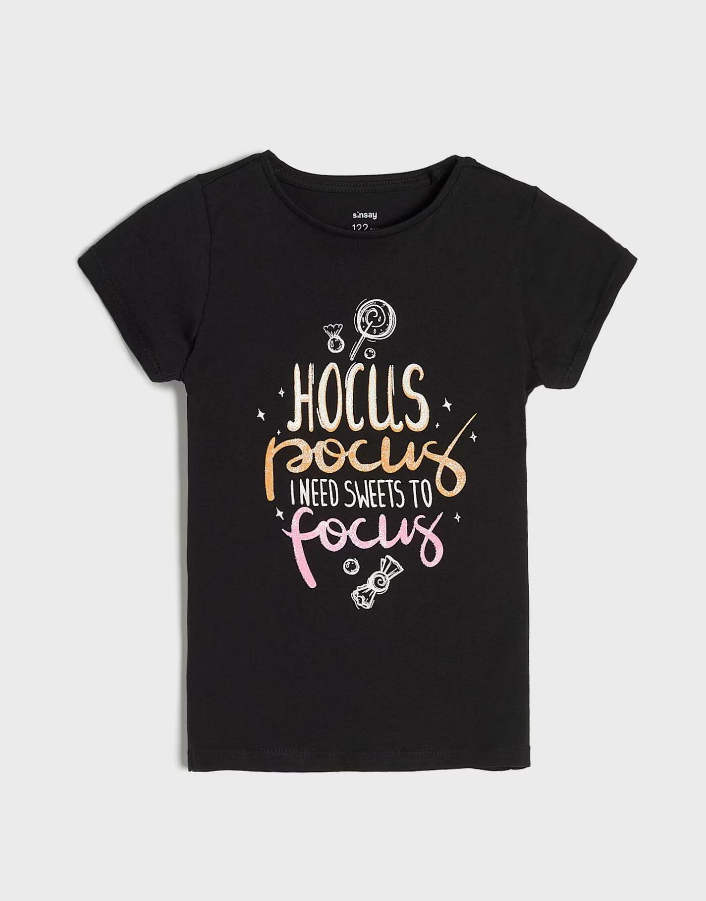czarny t-shirt napis hocus pocus
