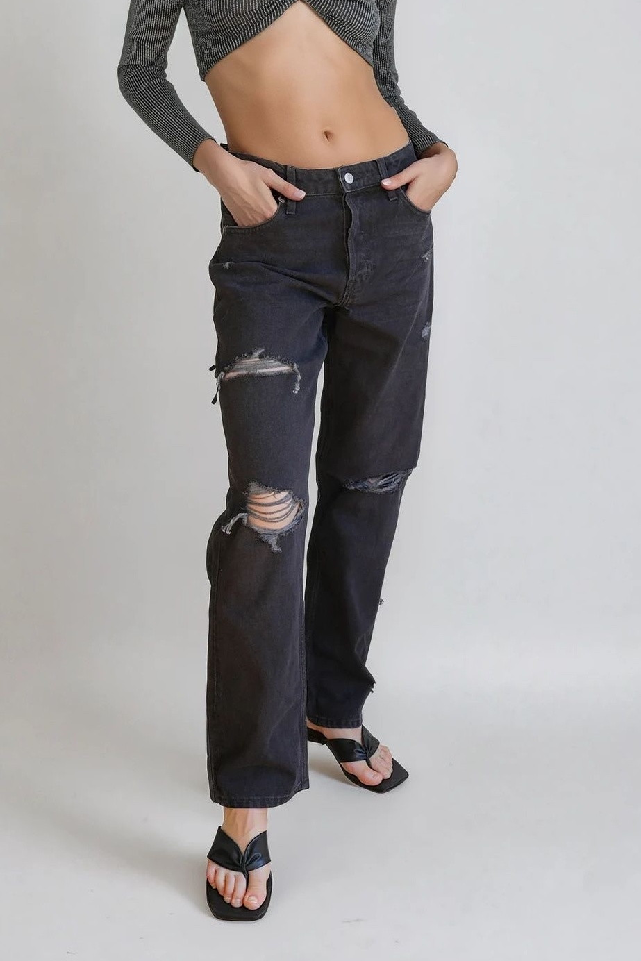 czarne SPODNIE RIPPED JEANS