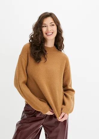 brązowy sweter okrągły dekolt 