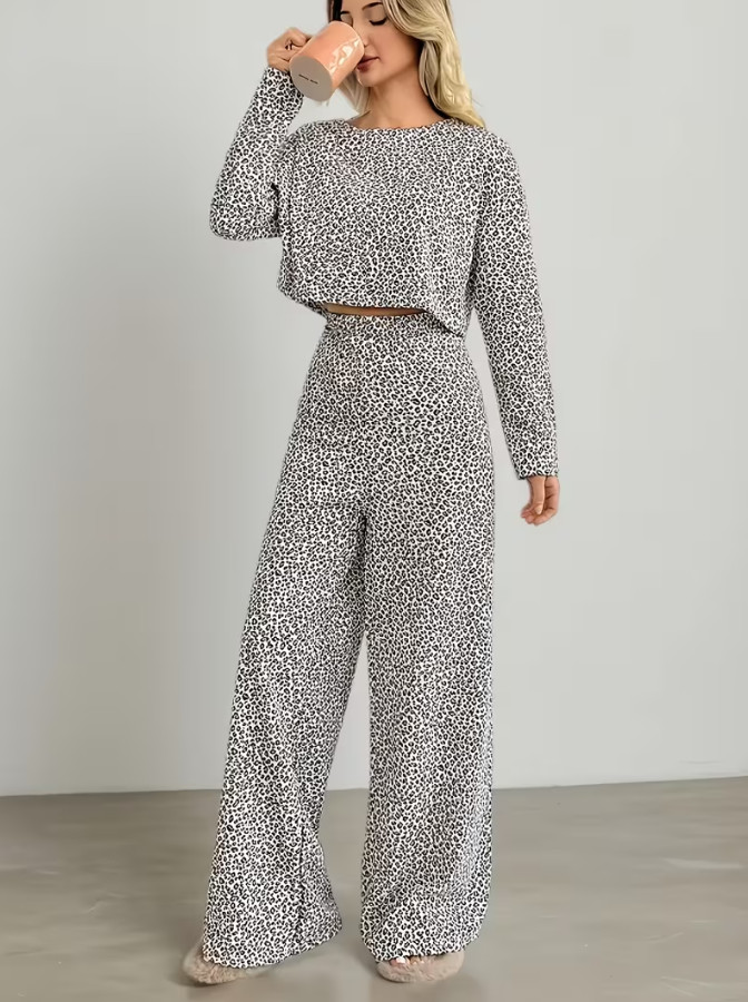 komplet bluzka spodnie animal print 