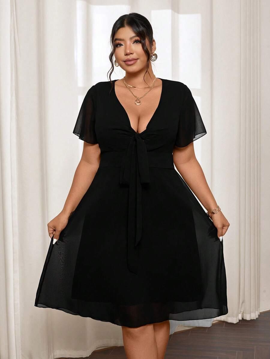 CZARNA SUKIENKA V-NECK