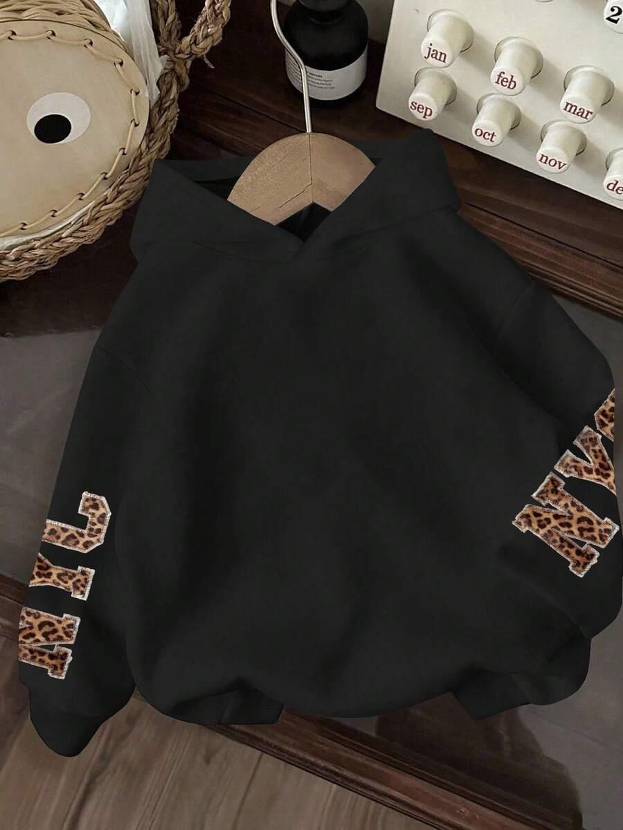 CZARNA BLUZA ANIMAL PRINT KAPTUR 