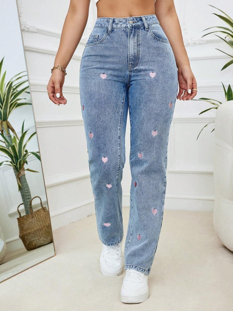 NIEBIESKIE SPODNIE JEANS WZÓR SERCA