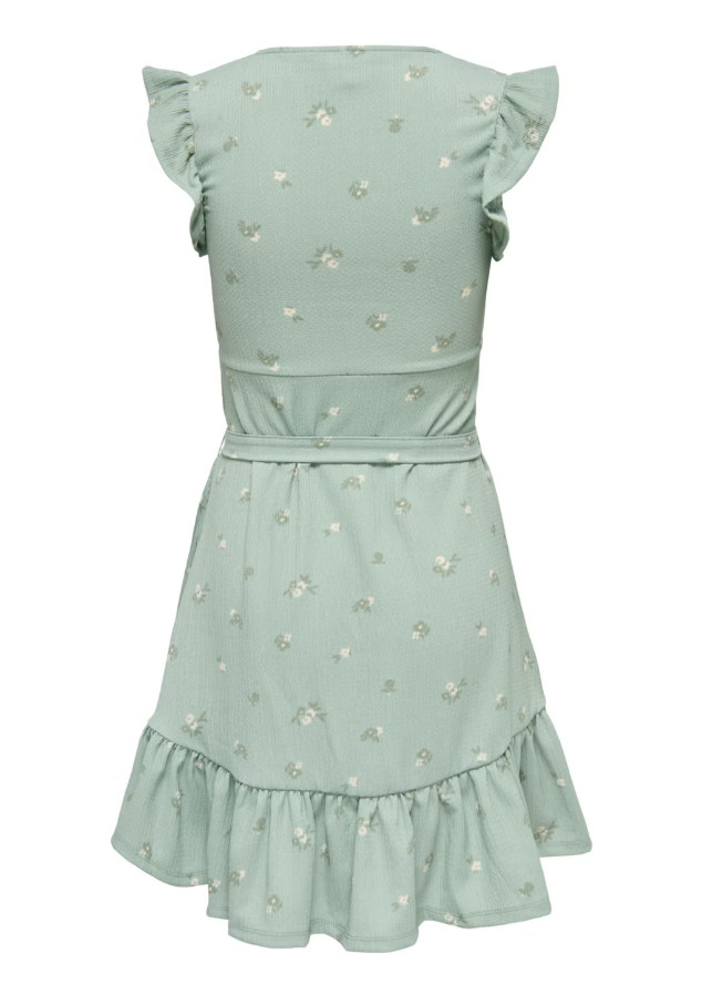 zielona mini sukienka falbany kwiaty v-neck