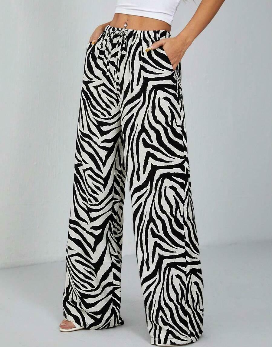 WIĄZANE SPODNIE ANIMAL PRINT