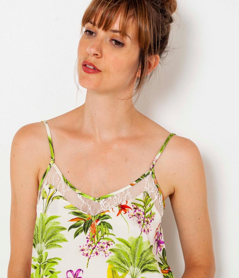 TOP RAMIĄCZKA V-NECK WZÓR  KWIATY