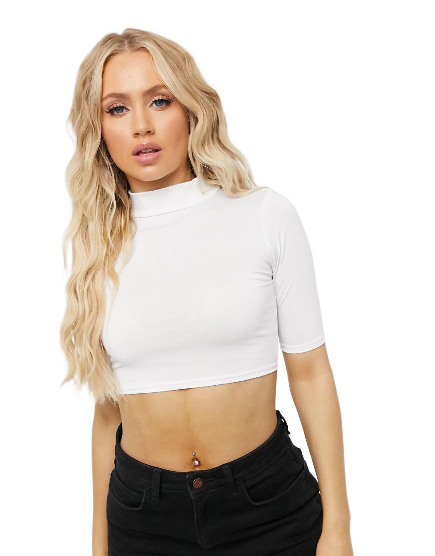 BIAŁY CROP TOP KRÓTKI RĘKAW