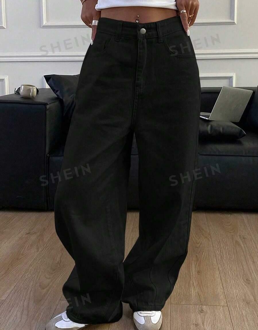 SZEROKIE CZARNE SPODNIE JEANS
