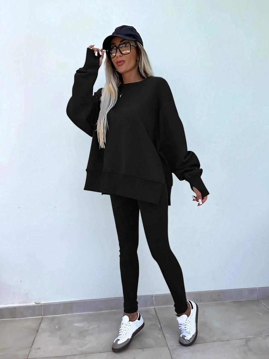 CZARNY KOMPLET BLUZA LEGGINSY 