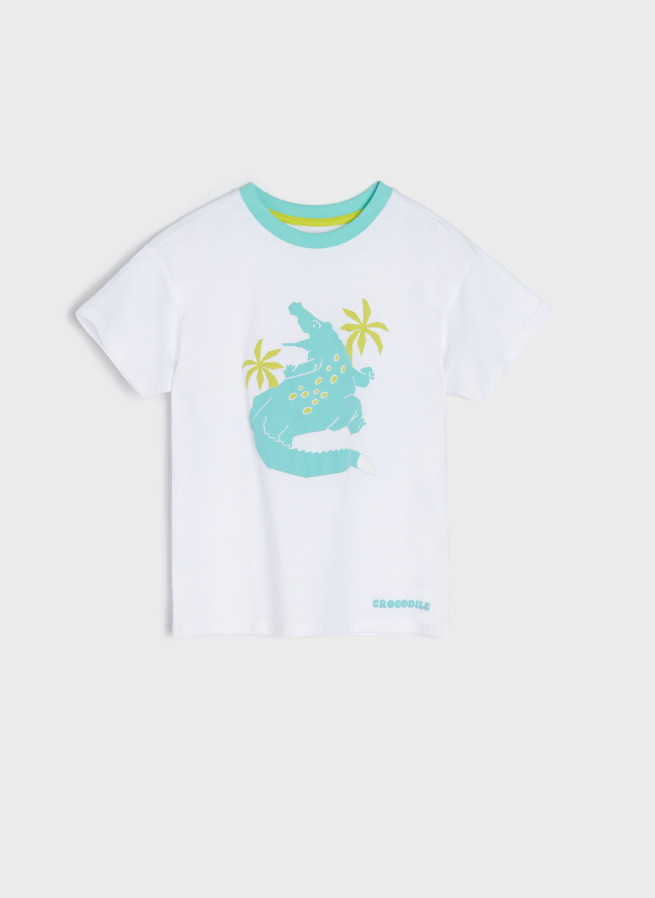 BIAŁY T-SHIRT KONTRAST NADRUK
