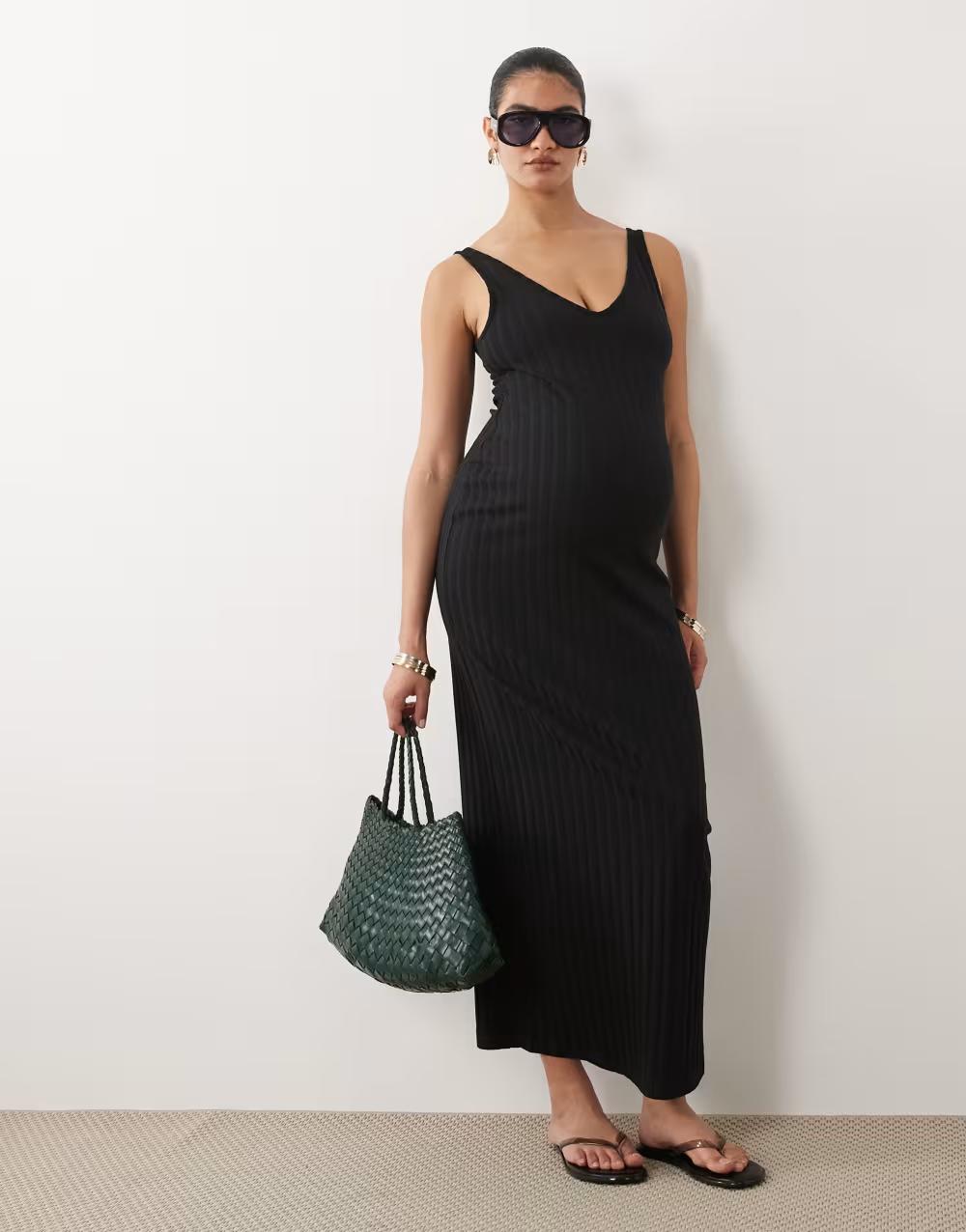 CZARNA MIDI SUKIENKA CIĄŻOWA V-NECK