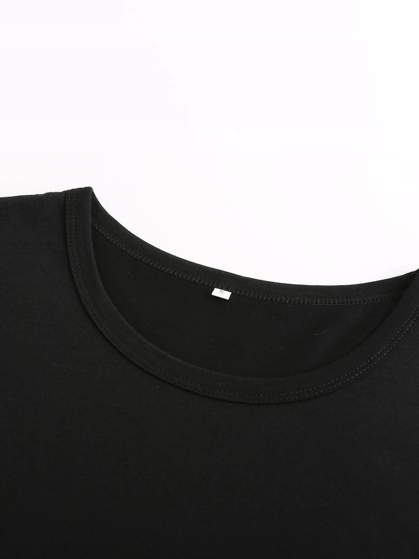 CZARNY T-SHIRT okrągły dekolt 