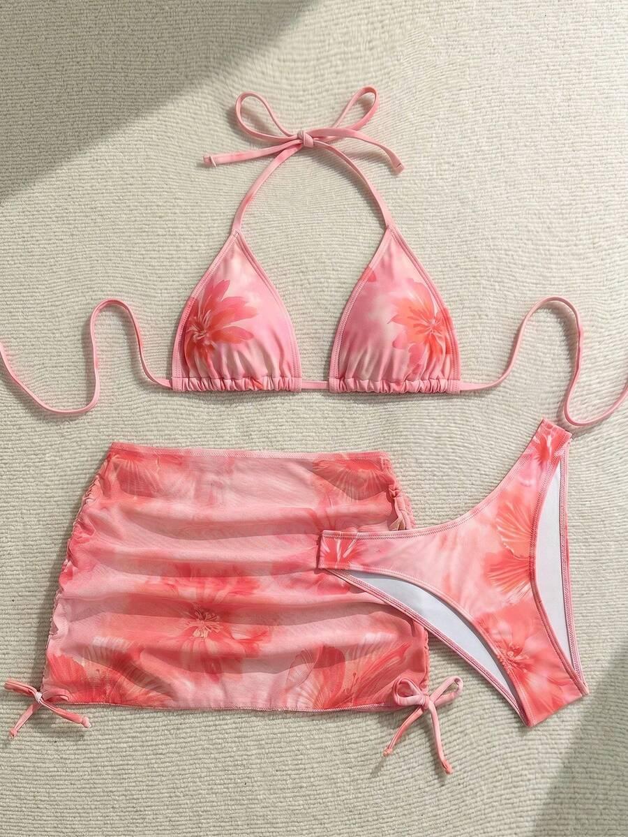 trzyczęściowy komplet bikini pareo
