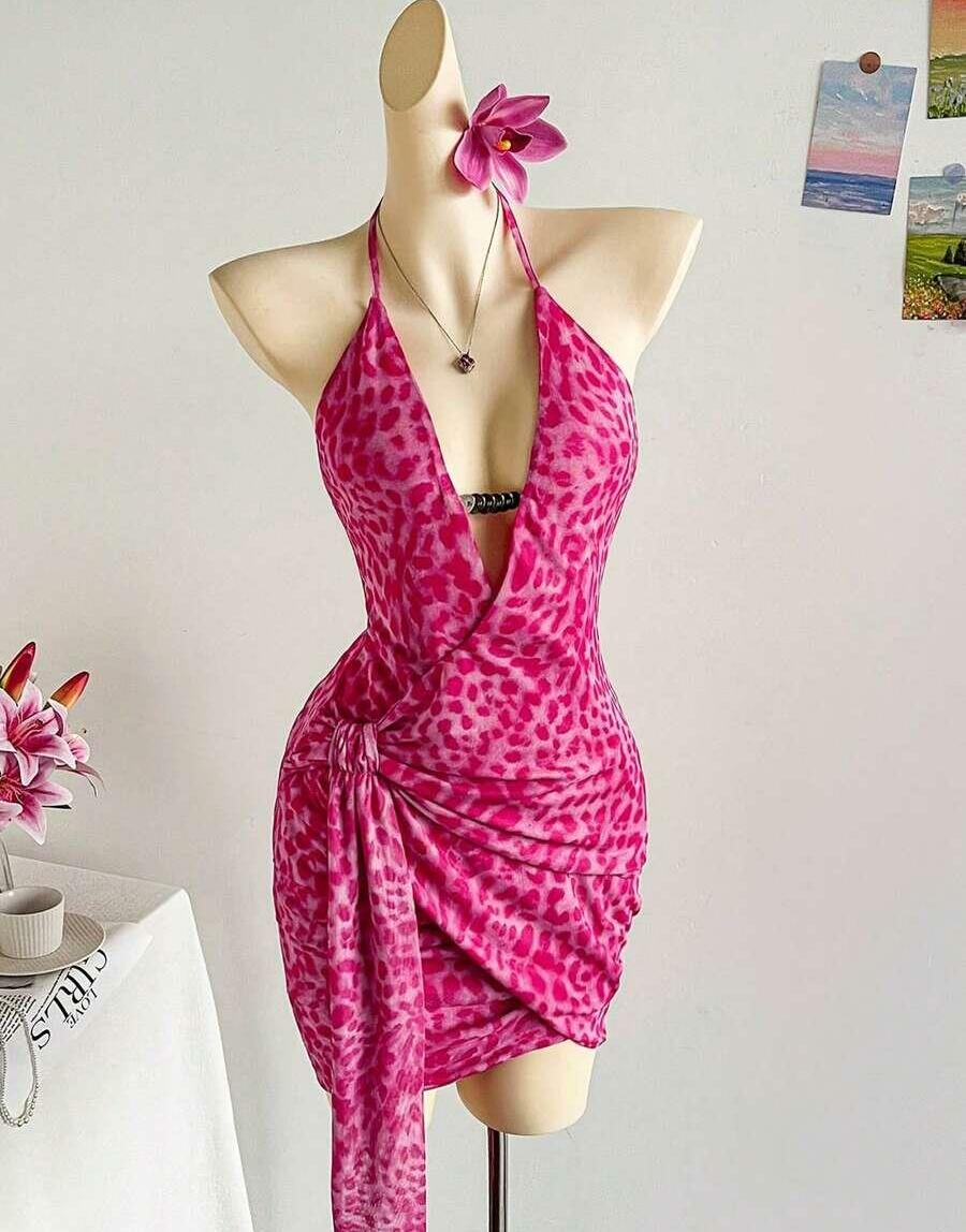 RÓŻOWA MINI SUKIENKA ANIMAL PRINT
