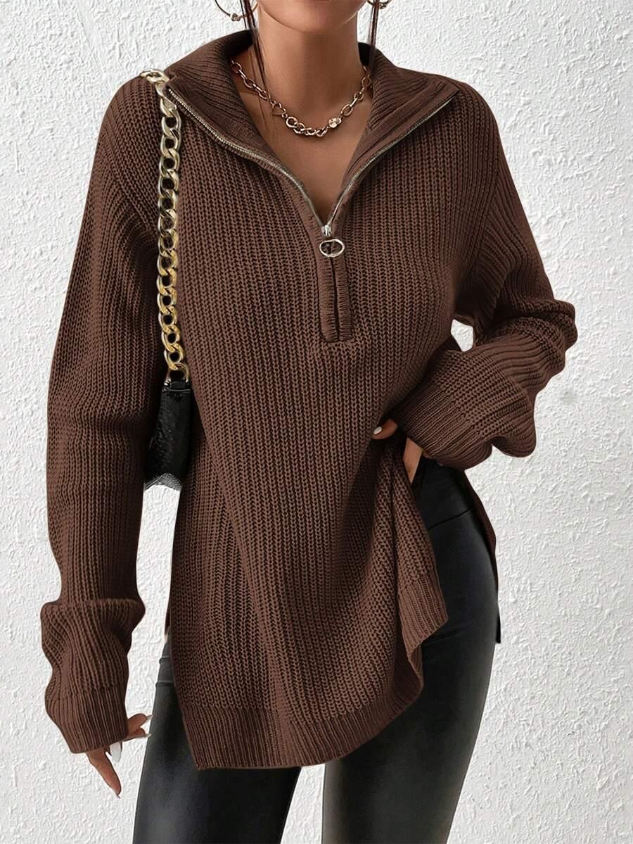 brązowy sweter zamek