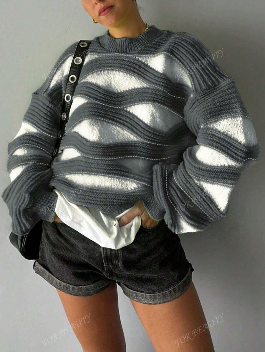 DZIANINOWY SWETER KONTRAST