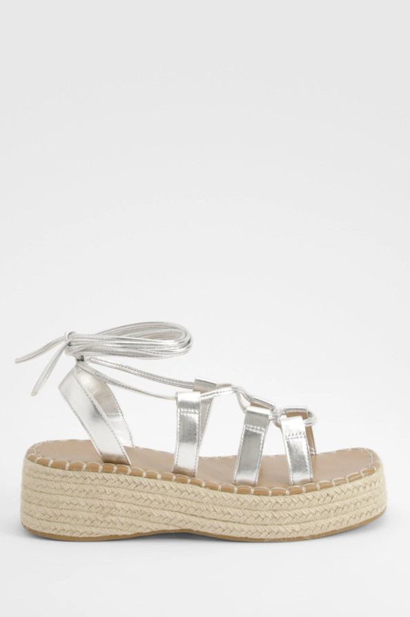 SREBRNE SANDAŁY platforma espadryle