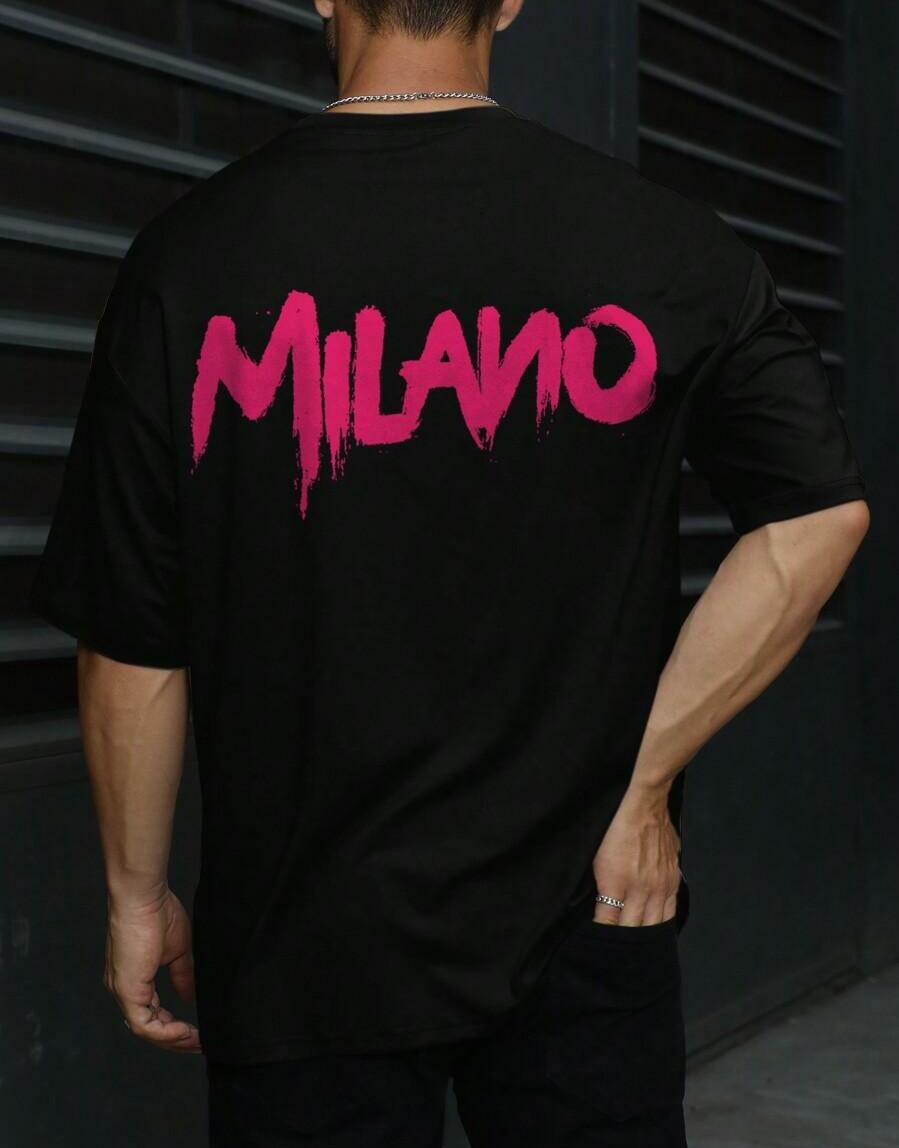 CZARNY T-SHIRT NAPIS MILANO