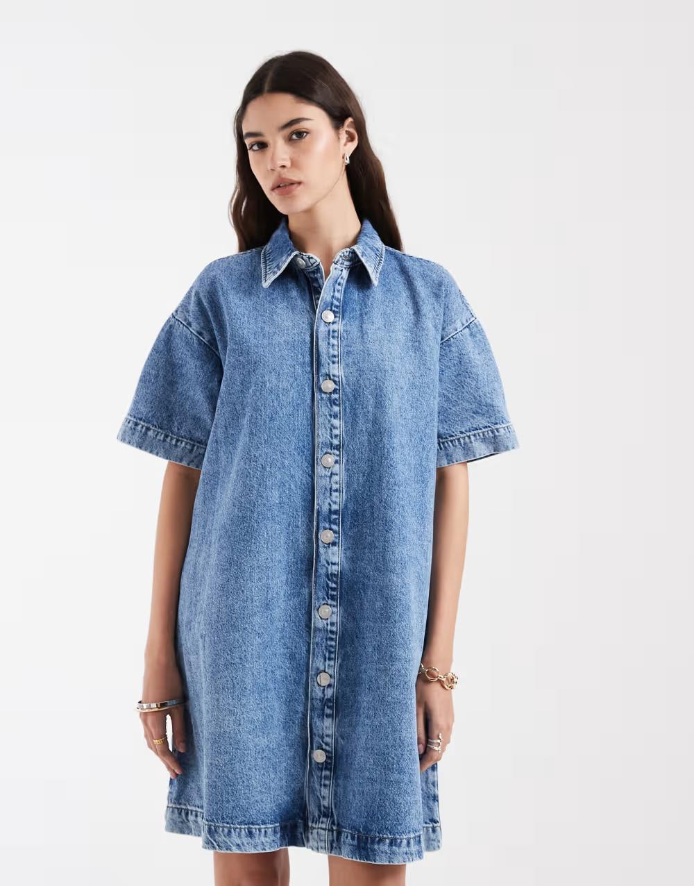niebieska mini sukienka jeans kołnierzyk