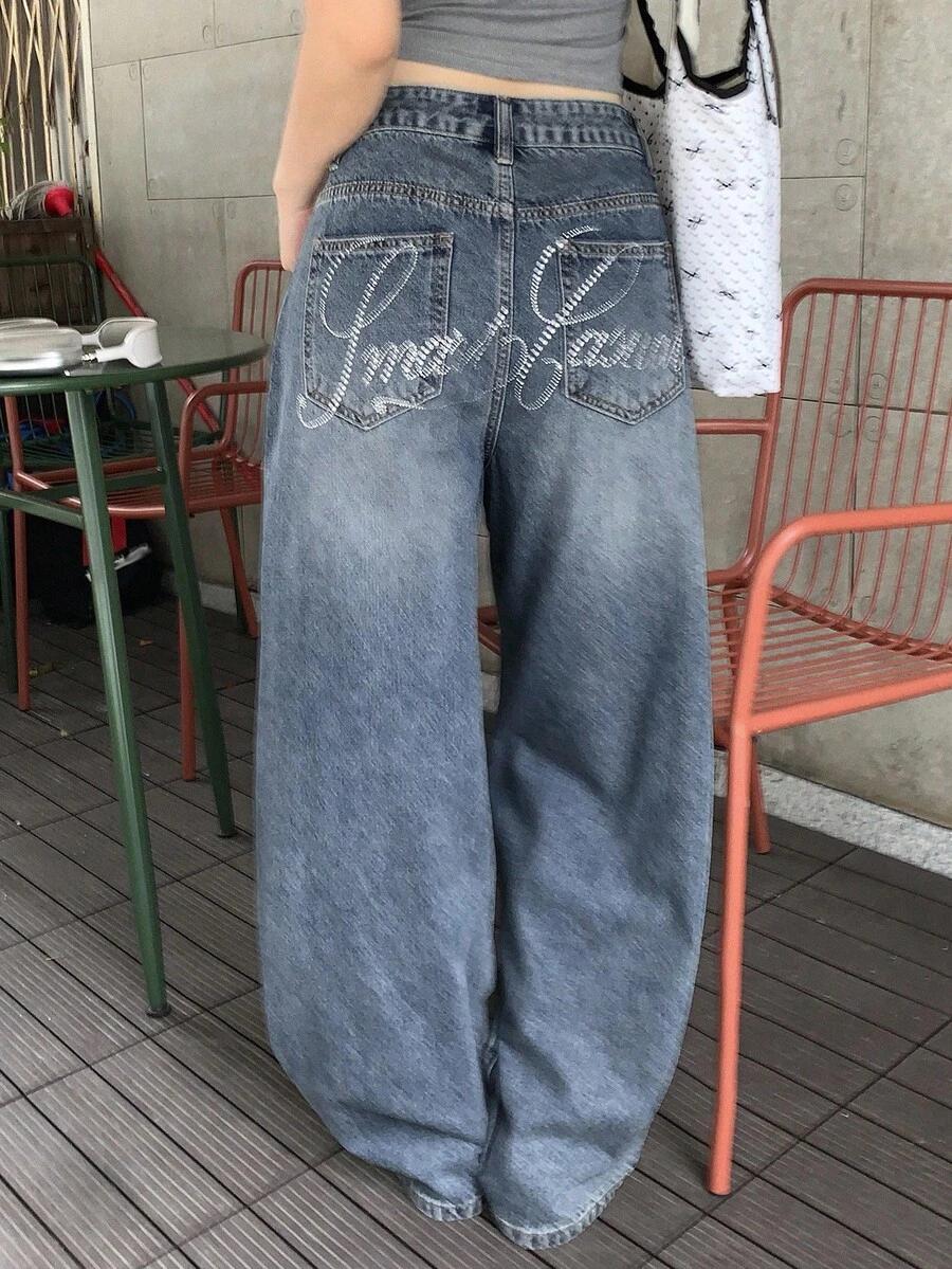 szerokie spodnie jeans zdobienie