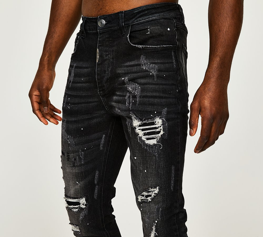 spodnie jeans rurki Griporini ripped guziki