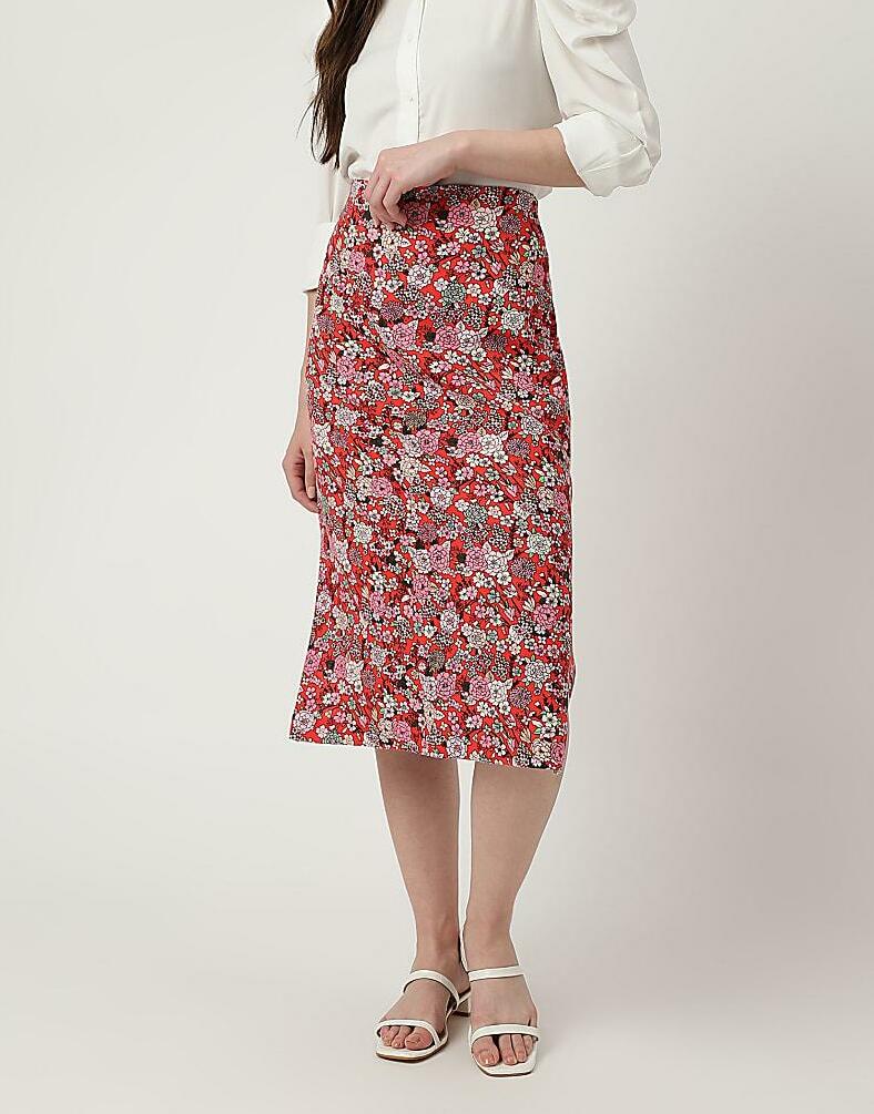 spódnica midi wzór kwiaty T57-4117K-B4