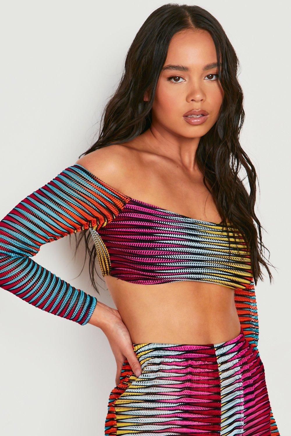 crop top siateczka długi rękaw