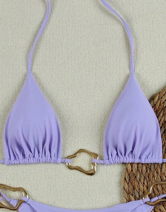 fioletowa góra od bikini wiązanie zdobienie 