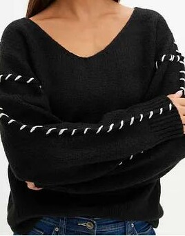 SWETER DAMSKI PLUS SIZE DEKOLT V LUŹNY FASON DŁUGI RĘKAW