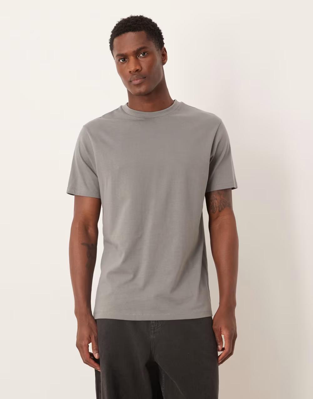 SZARY T-SHIRT OKRĄGŁY DEKOLT