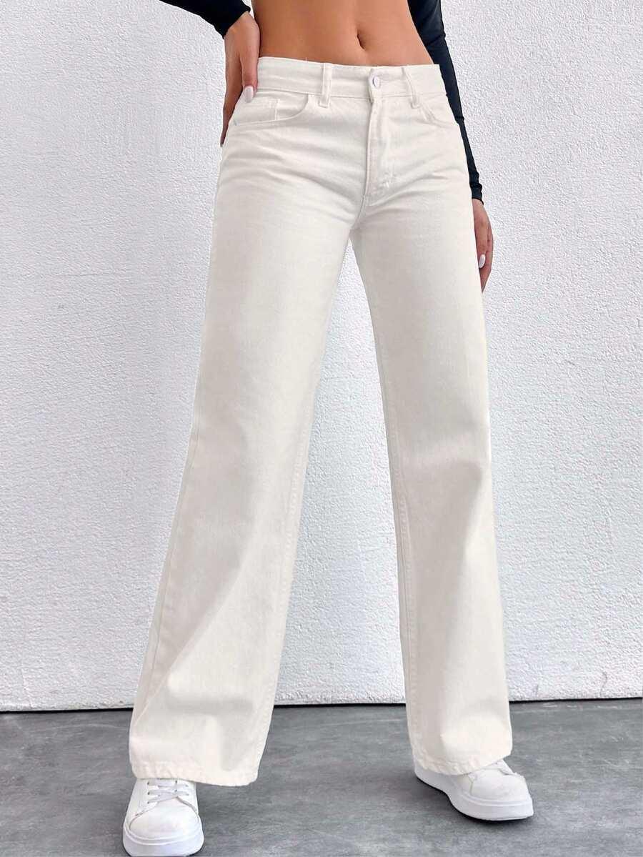 ECRU SPODNIE JEANS