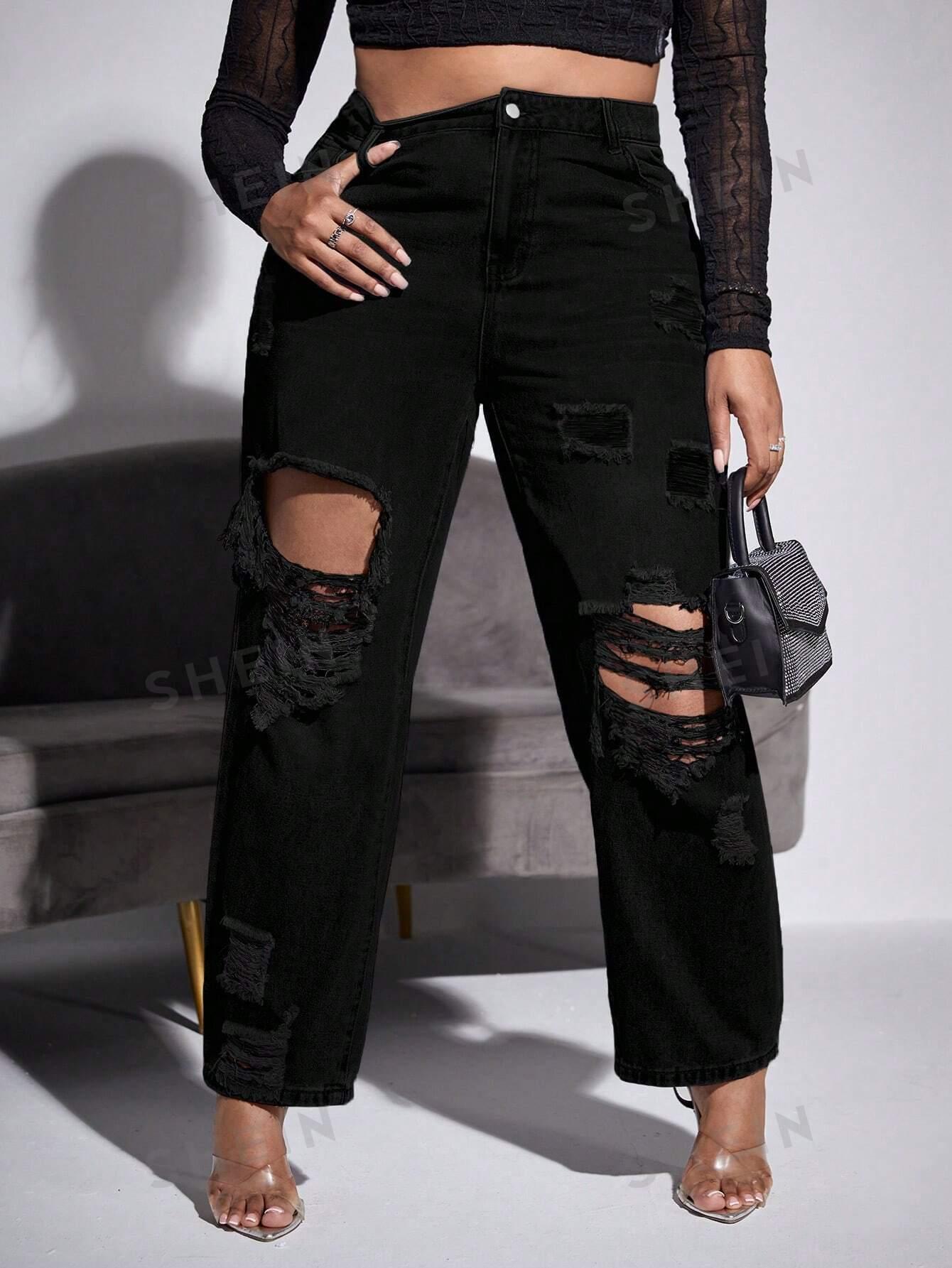 CZARNE SPODNIE JEANSOWE RIPPED