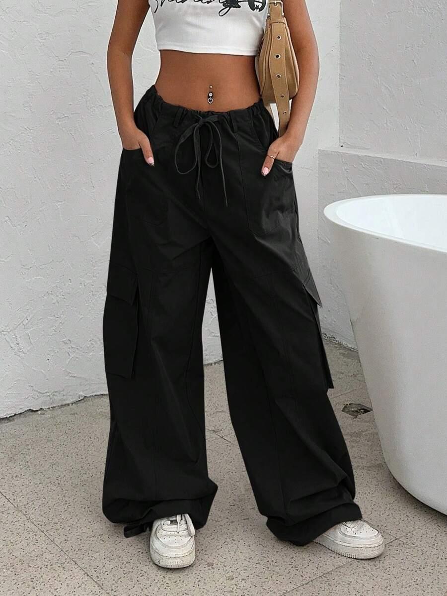 czarne spodnie kieszenie casual 